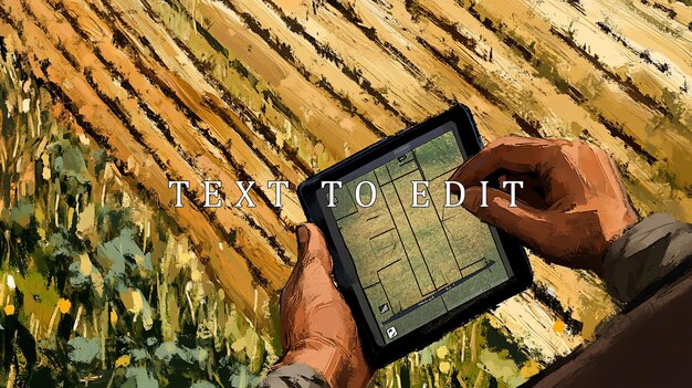 A farmer using a tablet to analyze drone-captured data in a field. Heatmaps and NDVI (Normalized Difference Vegetation Index) overlays are visible on the tablet, illustrating areas of varying crop health. The farmer appears to be making informed decisions based on the data.