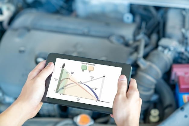A close-up shot of a diagnostic dashboard on a tablet, displaying real-time data from a tractor's engine, including temperature, pressure, and RPM.