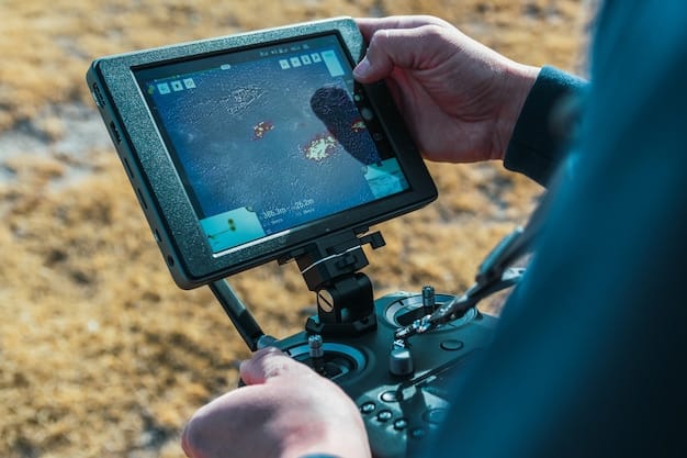 A close-up of a GPS receiver mounted on a tractor, displaying real-time location data and guidance information for precision planting.