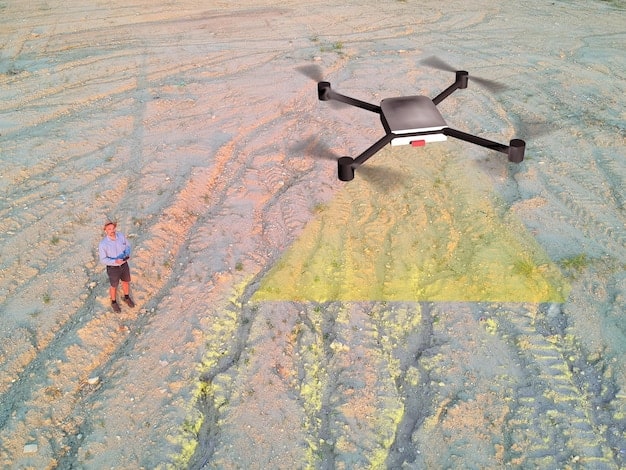 A split-screen image showing a traditional visual inspection versus a drone multi-spectral analysis. The left side shows a farmer manually inspecting a plant, while the right side displays a color-coded map generated from drone imagery, highlighting areas of plant stress in red and healthy areas in green.