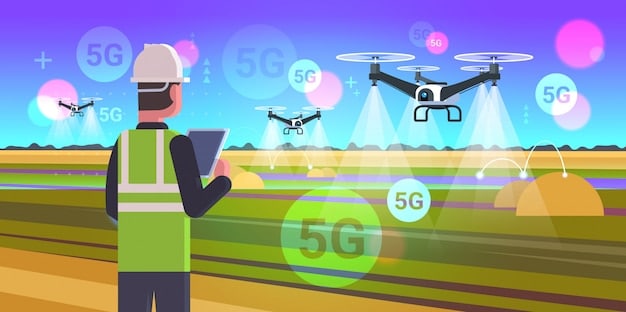 A diagram illustrating the process of targeted spraying with drones, showing the data collection, AI analysis, and precise application of pesticides on a field. The diagram should highlight the key steps involved.