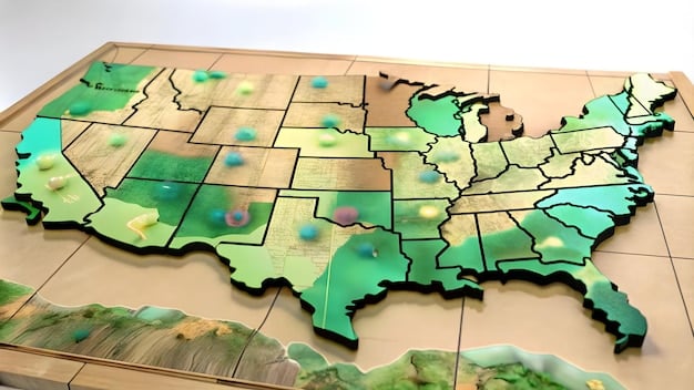 A map of the United States, highlighting the states with the highest soybean production and biofuel consumption to illustrate regional disparities.