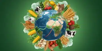 Global agricultural exports with growth charts and US flag