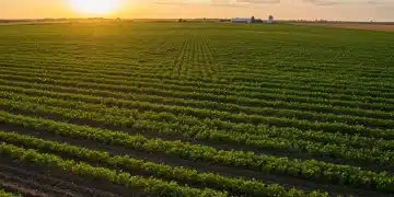 Regenerative Agriculture Practices: Boost US Farm Profitability by 10-15% Healthy farm field with diverse cover crops and no-till practices under a warm sunset, illustrating regenerative agriculture benefits.