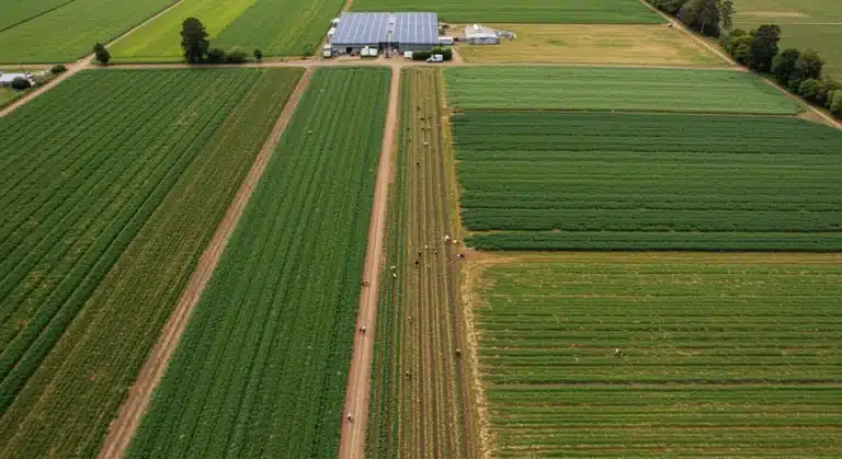 Sustainable farm with cover crops and solar panels