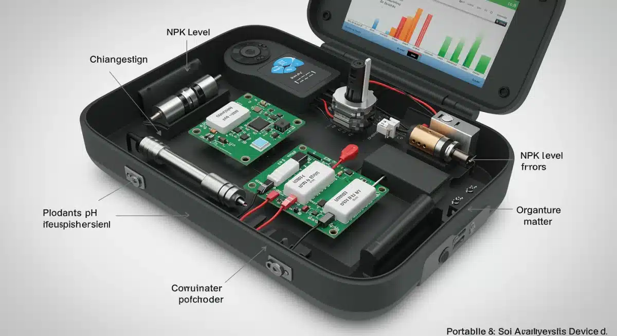 Internal components and sensors of a portable soil analysis device