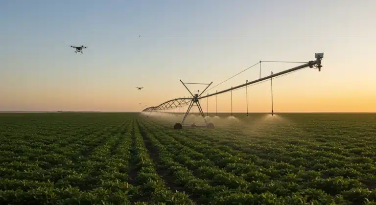 Advanced precision irrigation system optimizing water use on a modern U.S. farm in 2025