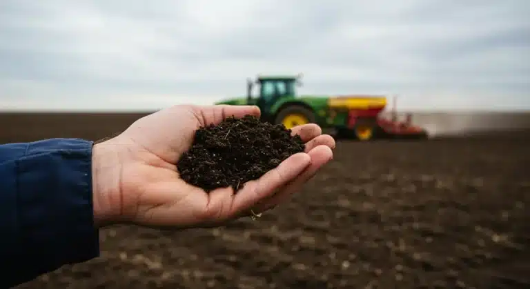 Farmer's hand holding soil, symbolizing rising agricultural input costs in Q2 2026.