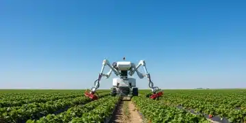 Robotics in Harvesting: Reducing US Farm Labor Costs by 25% by 2026 Robotic harvester picking strawberries in a field, advanced agricultural technology