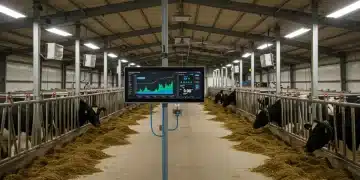 Smart barn interior with climate control sensors and automated systems
