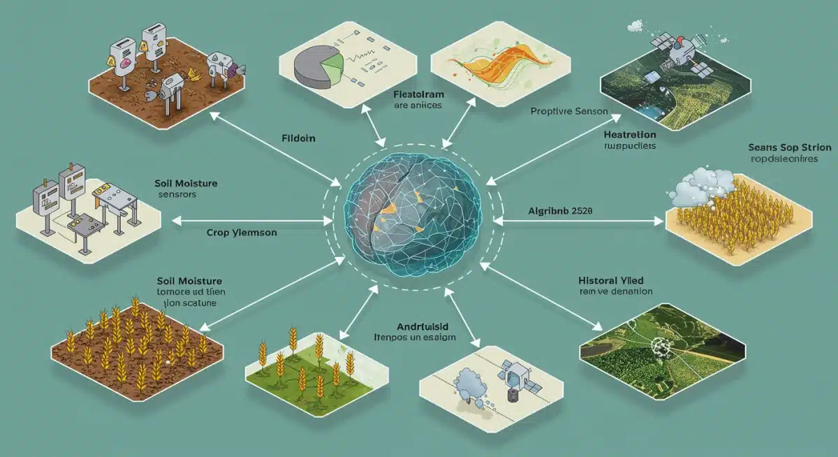 Infographic illustrating data integration for predictive agricultural modeling