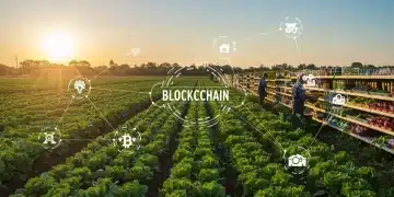 Blockchain technology integrating with modern agricultural practices for enhanced traceability.