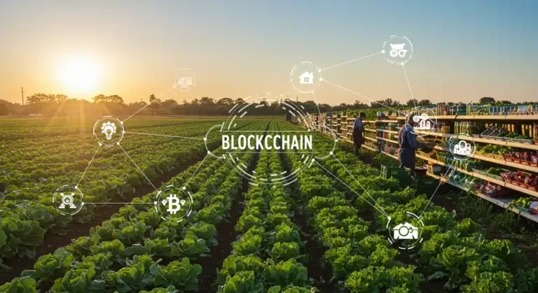 Blockchain technology integrating with modern agricultural practices for enhanced traceability.