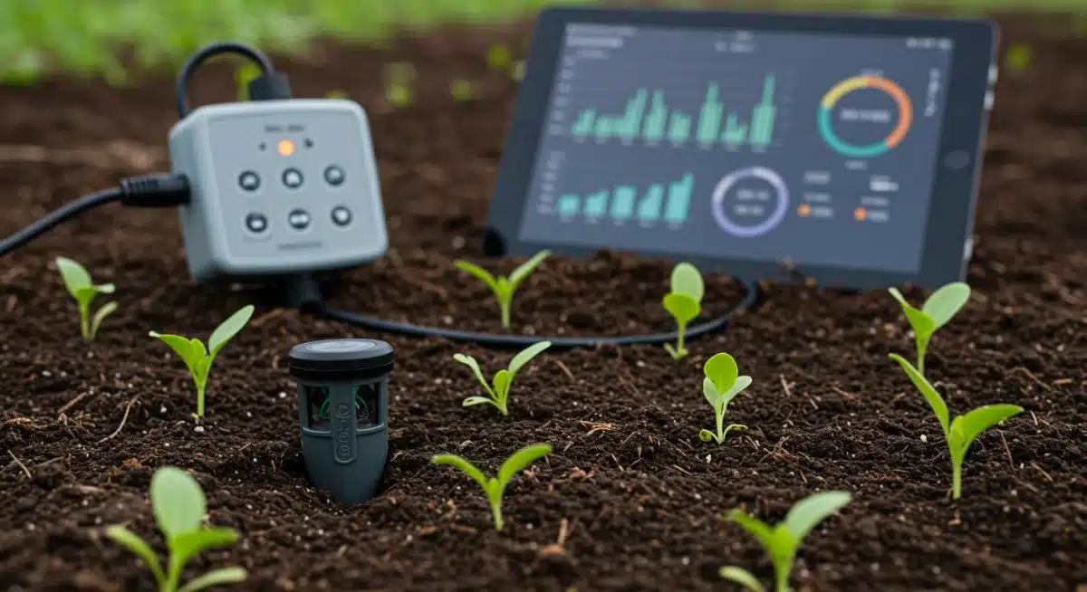 Soil moisture sensor providing real-time data for AI-driven irrigation decisions