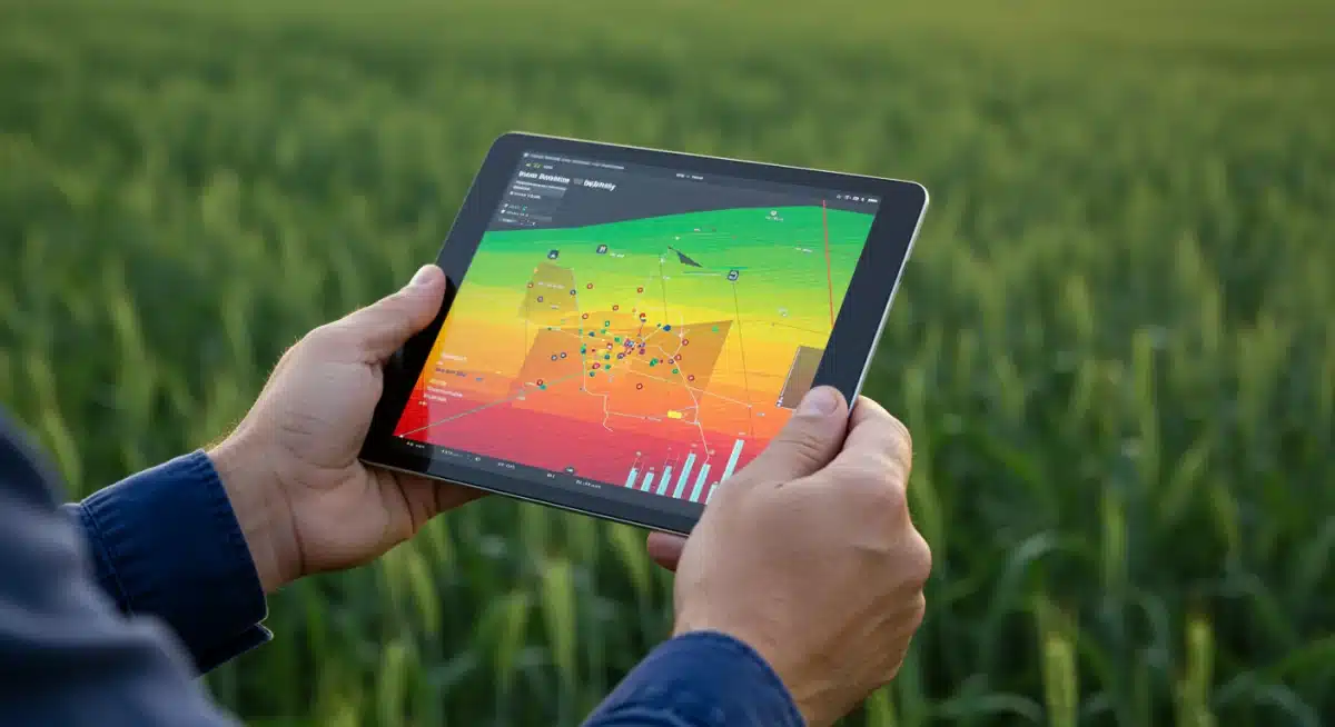 Agronomist analyzing soil nutrient map for variable rate application