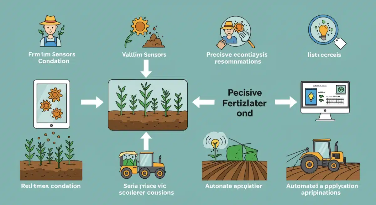 Diagram showing data flow from soil sensors to precision fertilizer application systems.