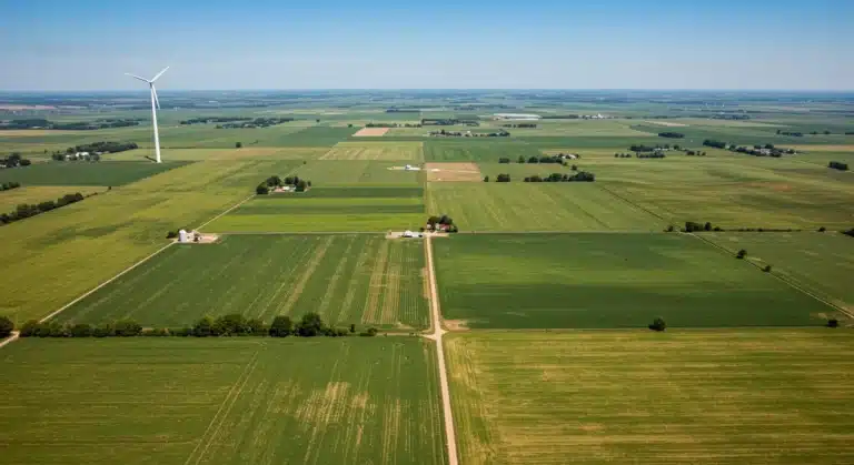 Lush green fields demonstrating sustainable agriculture practices in the US Midwest.