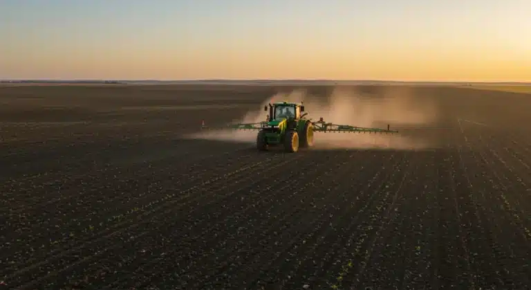 Tractor applying variable rate fertilizer on a U.S. farm field