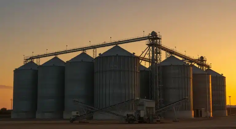 Modern automated grain storage facility with silos and advanced technology