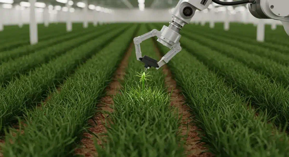 Robotic pest identification and targeted intervention in a crop field.