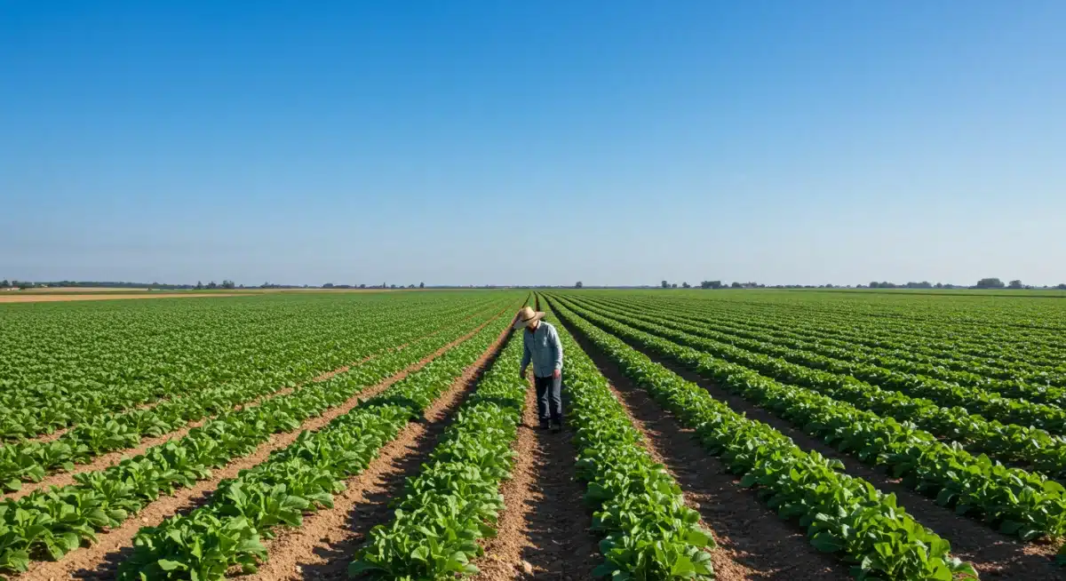 Farmer inspecting organic crops in a field