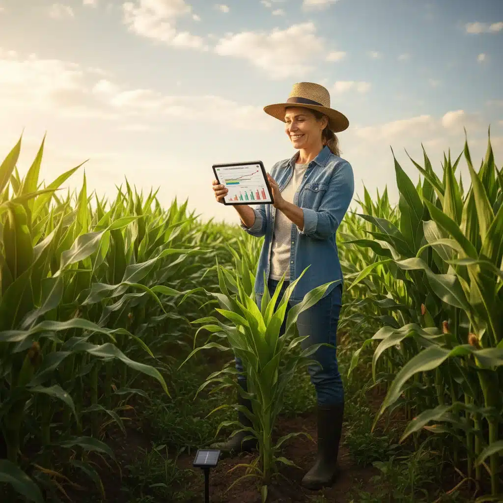 Farmer analyzing soil moisture data on tablet