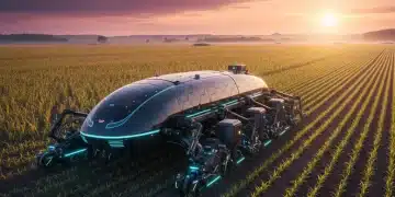 Advanced precision planter working in a cornfield at sunrise, demonstrating high singulation
