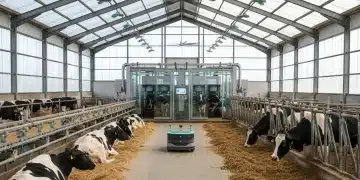 Modern dairy barn with smart technology and happy cows