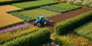 Diverse farm landscape with wildflowers and beneficial insects
