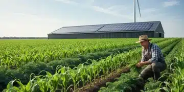 Organic farm with healthy crops and a farmer, symbolizing growth