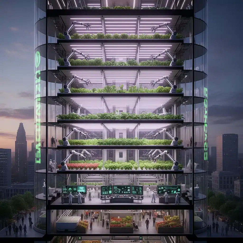 Vertical farming technology enhancing local food production and sustainability